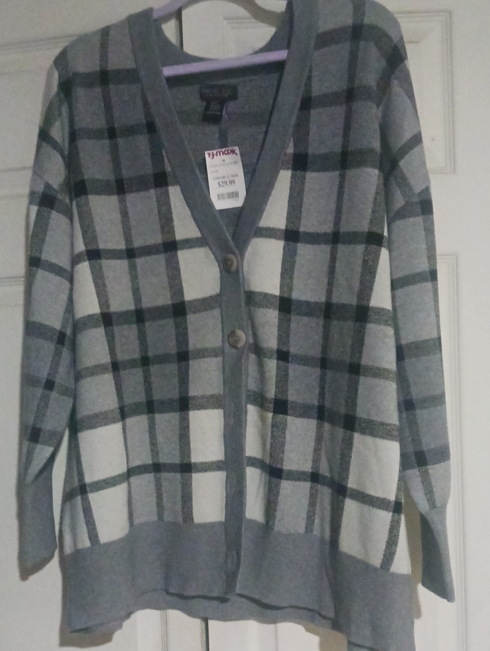 Rachel Zoe Gray Knit Plaid Cardigan